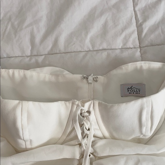 LONG SLEEVE RUCHED MESH MINI DRESS IN OYSTER WHITE - Picture 5 of 9